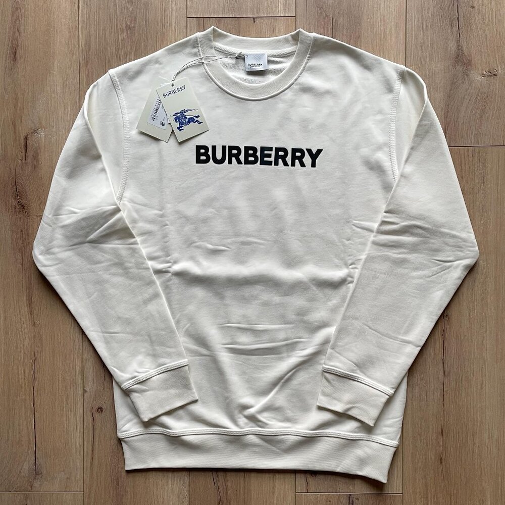 BURBERRY MEN'S CREWNECK WHITE COTTON SWEATERS XLARGE